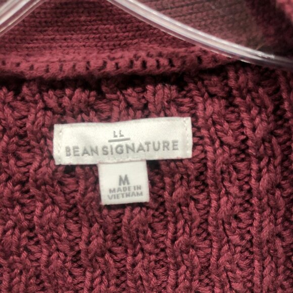 L.L. Bean Cable Knit Cardigan Womens M Burgundy Open Front Longline Cotton - Picture 6 of 9